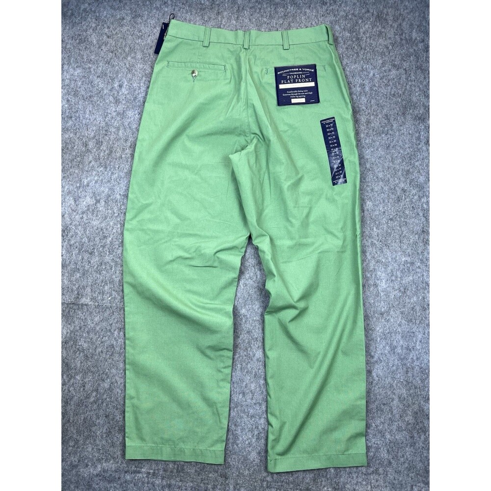 Roundtree & Yorke Men's Chino Pants Poplin Flat Front Green Classic Fit Sz 32x30 - Picture 3 of 12